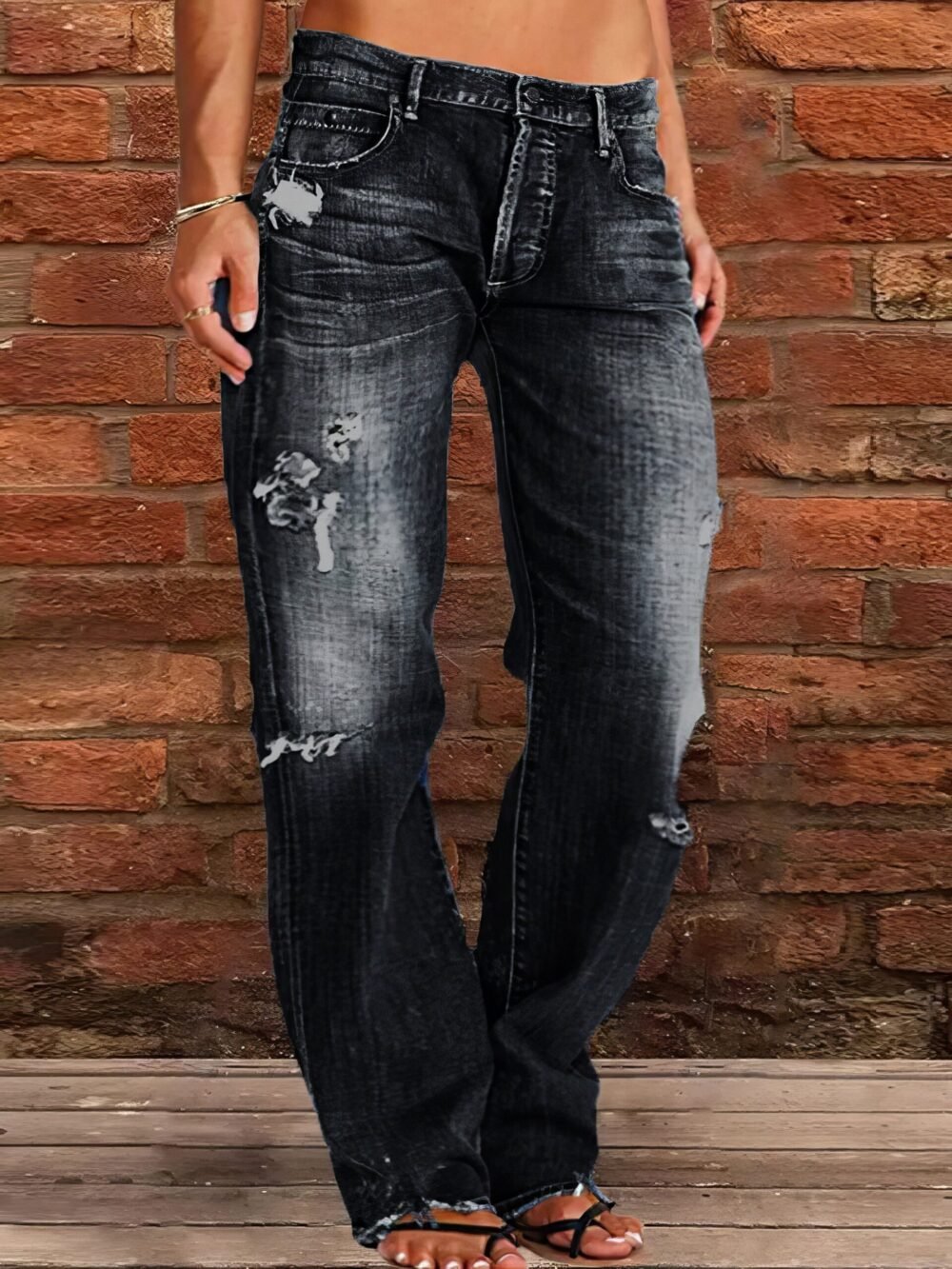 Jeans Stretch Ripped Washed Casual Straight Jeans for Women - Image 5