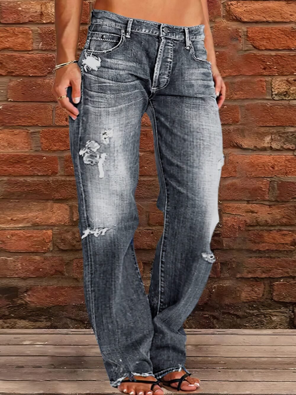 Jeans Stretch Ripped Washed Casual Straight Jeans for Women - Image 4