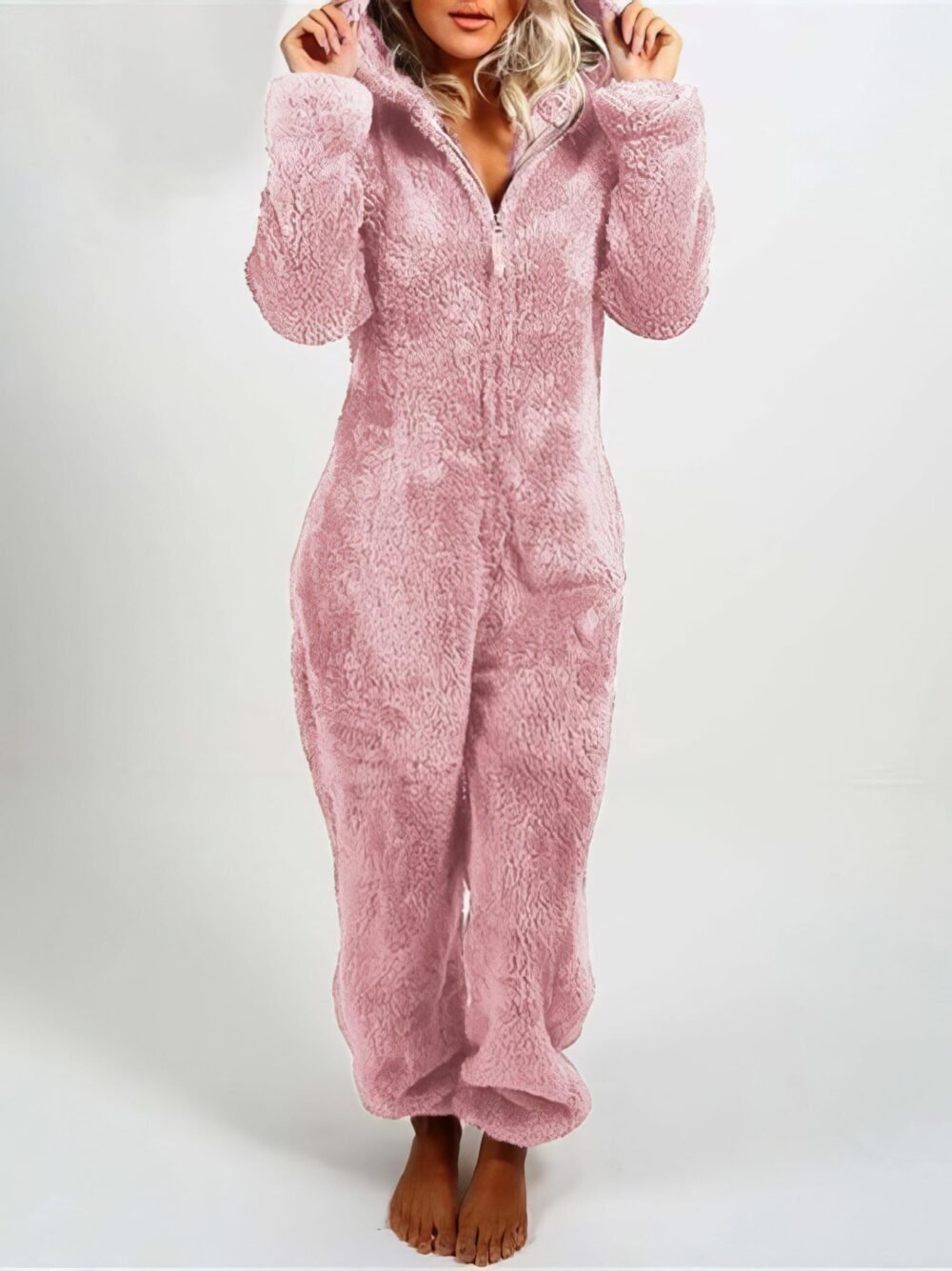 Pajamas Furry Zipper Jumpsuit Hooded Pajamas for Women