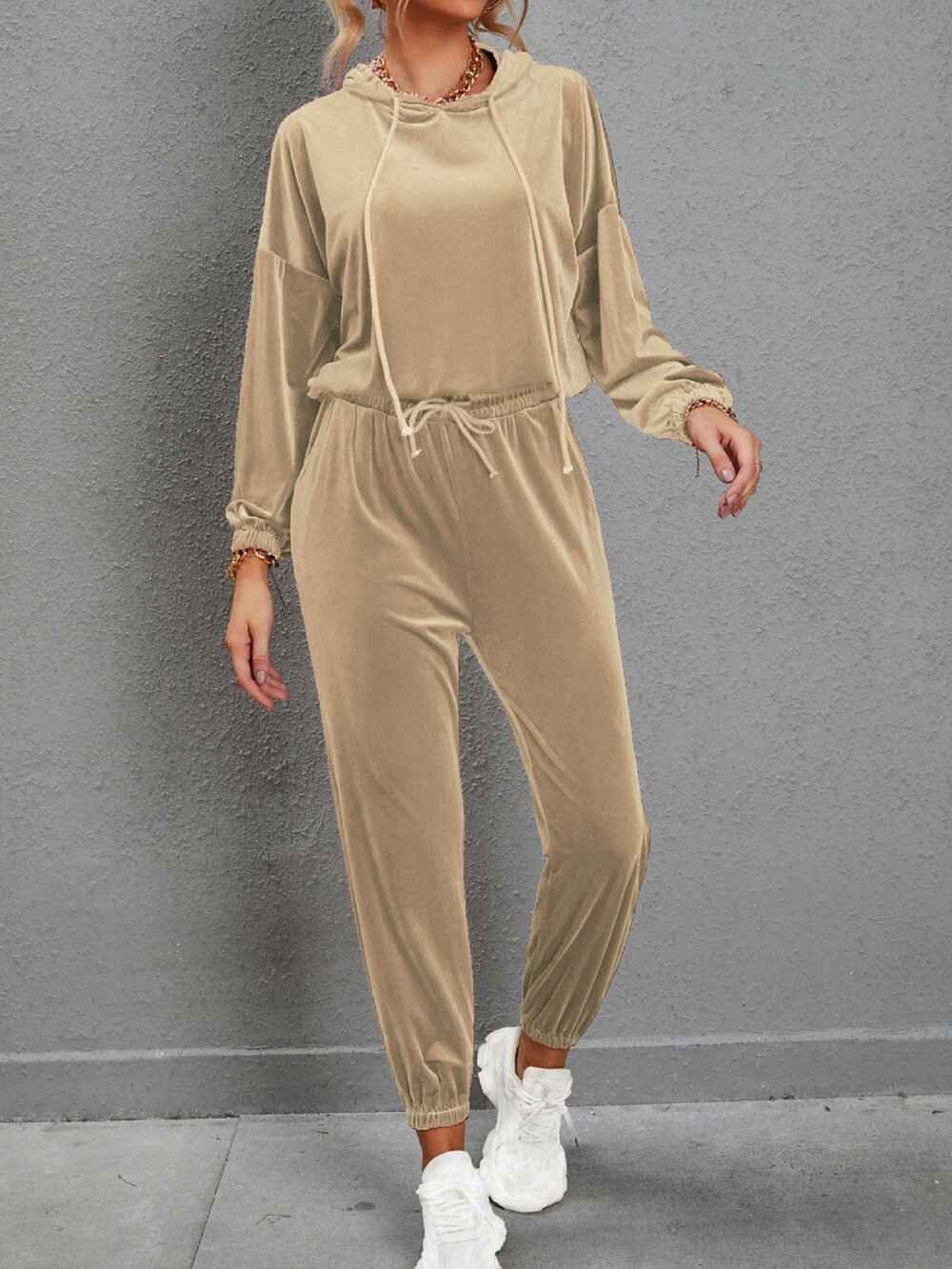 Sets Solid Color Gold Velvet Long Sleeve Casual Set for Women - Image 4