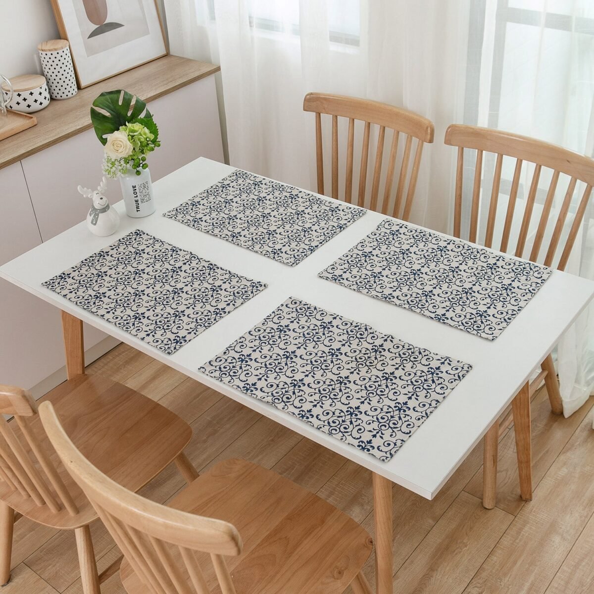 Placemats Blue And White Porcelain Cotton Blend Dining