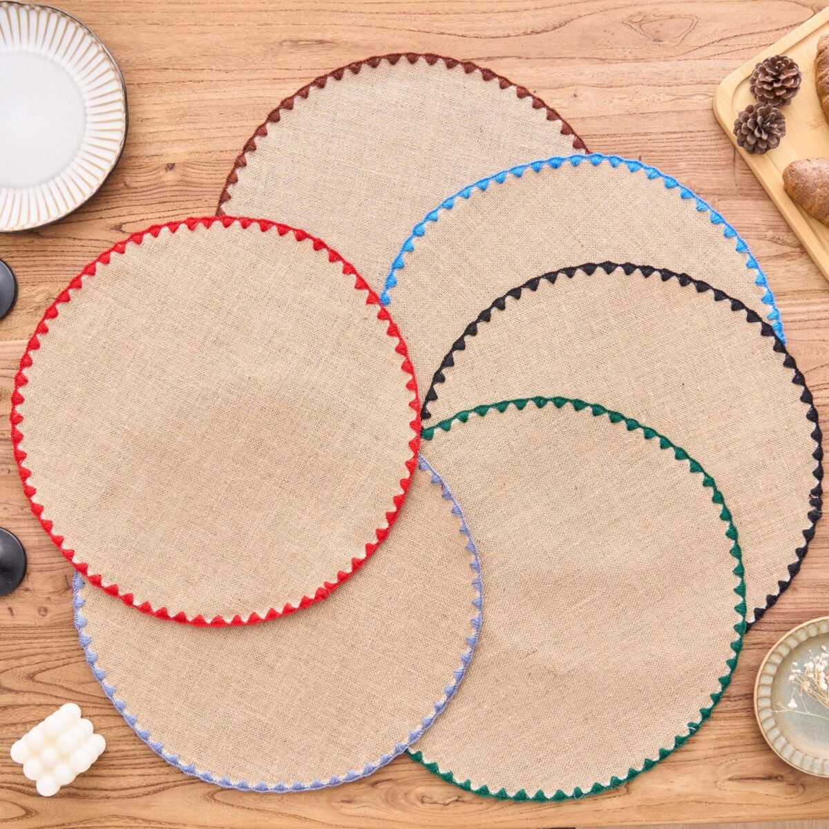 French Country Round Placemats Braided Lace Edge Cotton